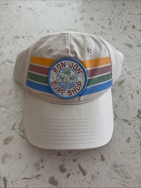 RON JON SURF SHOP Ivory Beige Palm Trees & Colorful Stripes Allana Trucker Hat